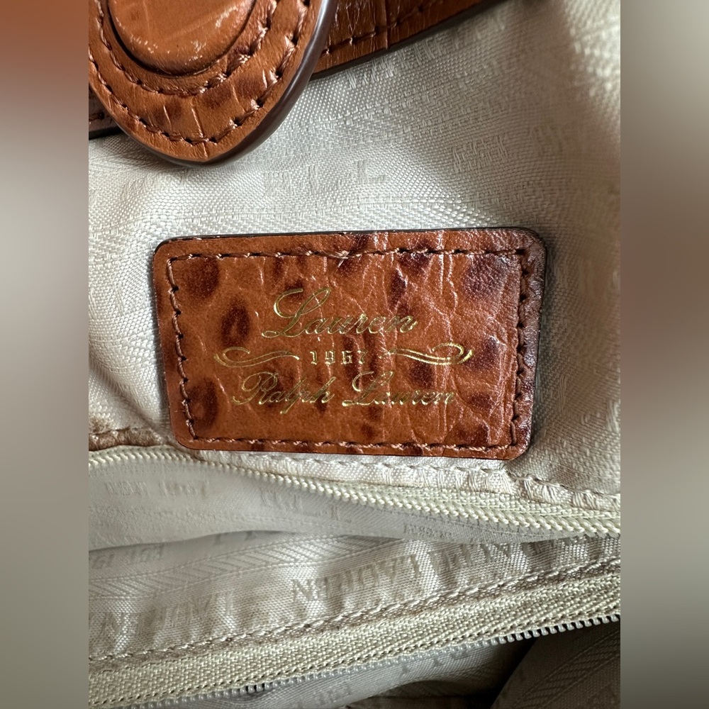 Lauren Ralph Lauren Brown Croc-Embossed Satchel - Picture 8 of 13